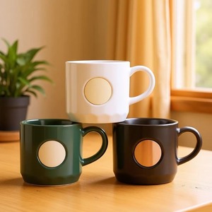 Tasse en céramique Shang Fengshou 301-400ml, finition mate avec cercle en cuivre, tasse à café cadeau - Product Image 1