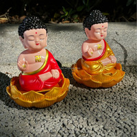 Ornement Bouddha à Tête Clignotante Alimenté par Énergie Solaire, Figurine en Plastique ABS à Secouement Automatique pour Décoration Feng Shui Maison et Voiture, Cadeau Porte-Bonheur