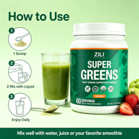 Poudre de Super Aliments Verts à Marque Blanche avec Spiruline, Chlorelle et Probiotiques, GMP, pour l'Immunité et l'Énergie Quotidiennes, OEM/ODM, MOQ Flexible