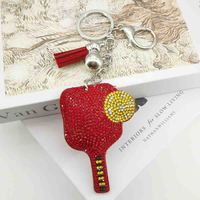 Porte-clés de pickleball en forme de raquette, avec strass scintillants en cristal et diamant, et pompon en suède, cadeau souvenir sportif