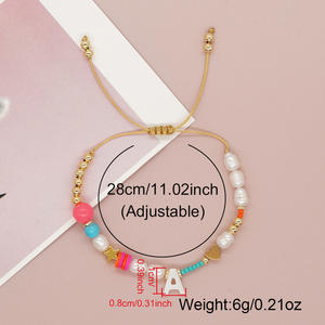 Bracelet tressé en perles avec breloque cœur en coquillage et initiale A-Z faite à <span class=keywords><strong>la</strong></span> main pour femmes et enfants - Product Image 6