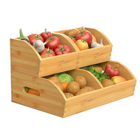 Panier de rangement en bambou empilable 3 pièces, bac de rangement ventilé multi-usages avec poignées pour la cuisine et le garde-manger