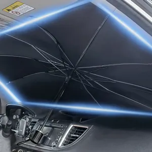 Pare-soleil pliable portable de style coréen pour pare-brise de voiture, protection UV, commande manuelle, type parapluie - Product Image 1