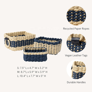 Petit panier en osier pour rangement, panier de rangement pour étagères, armoires de salle de bain, tiroirs, panier carré décoratif, ensemble de 3 pièces - Product Image 4