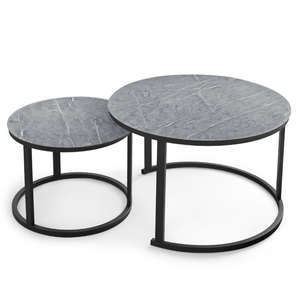 Círculo redondo travertino mesa de centro de madera conjunto moderno al por mayor de madera personalizada mesas nido Basse para sala de estar - Product Image 4