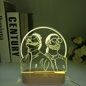 Pháp <span class=keywords><strong>Rapper</strong></span> Bằng Gỗ 3D Hình LED Ánh Sáng Ban Đêm Mát Người Quạt Món Quà Dropshipping Phòng Trang Trí Nội Thất Ánh Sáng Văn Phòng Phòng Ngủ Bảng 3D Đèn - Product Image 3