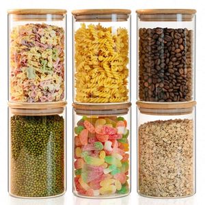Assorted Airtight Glass <b>Jar</b> <b>Kitchen</b> Glass <b>Jar</b> Container With Bamboo Lid <b>for</b> <b>Storage</b> Custom Cylinder Sealed Air Tight - Product Image 3