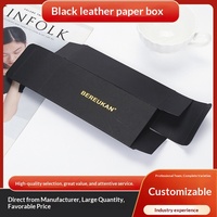 Boîte en carton rectangulaire noire en cuir de vachette en stock, style tiroir universel, pliable, pour chaussettes, emballage de cravates, boîte en papier imprimée avec logo