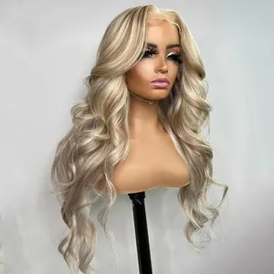 Perruque Lace Frontal wig 100% naturelle, cheveux vierges, Swiss Lace, sans colle, couleur Blonde, Body Wave, HD, avec Baby Hair