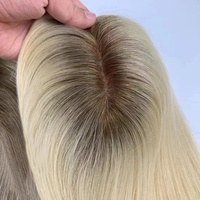 Stock 5x5 MONO Basis mit PU Toppers Ash Blonde Balayage hervor gehoben Dichte Mono filament Toupet für Frauen