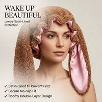 Bonnet de nuit de luxe doublé satin, anti-frisottis, protection capillaire, avec oreilles de lapin en peluche, double couche, toutes saisons