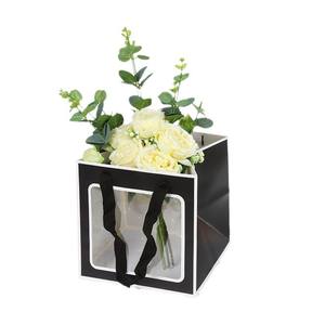 고품질 사각 꽃다발 플라워 종이 쇼핑 기프트 백 생일 케이크 웨딩 포장 투명 창 손잡이 가방 - Product Image 3