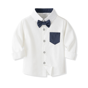 Catpapa Vente en gros Ensemble <span class=keywords><strong>3</strong></span> pièces pour garçons : Chemise blanche, <span class=keywords><strong>pantalon</strong></span> à bretelles bleu marine et nœud papillon – Tenue de cérémonie pour garçon d'honneur - Product Image 3