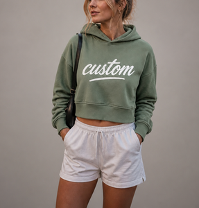 Vente en gros OEM – Nouveaux sweats à capuche courts en molleton 80 % coton 20 % polyester, sans poches kangourou, coupe carrée, épaules tombantes, style oversize - Product Image 3