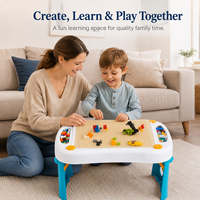 Table de construction 3-en-1 pour enfants avec 300 blocs, plaque de base amovible, bac de rangement dissimulé, table de jeu pour sable et eau, table de jeu pliable