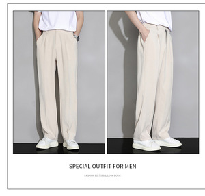 <span class=keywords><strong>Pantaloni</strong></span> da Completo in Seta Ghiaccio da <span class=keywords><strong>Uomo</strong></span>, Nuovi <span class=keywords><strong>Pantaloni</strong></span> Estivi a Gamba Larga, Dritti e Morbidi, Casual, con Drappeggio Estivo - Product Image 6