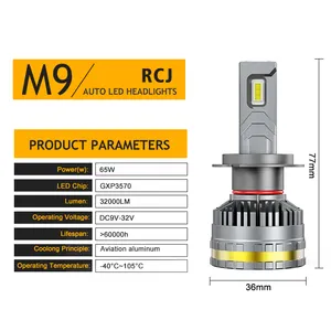 RCJ LED المصابيح الأمامية M9 عالية الطاقة 160 واط 32000LM LED, H1 H3 H4 H7 H11 9005 9006 9007 ، موصل كان ، Luces LED