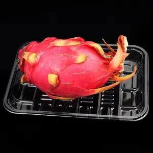 Sebze meyve için özelleştirilmiş boyutu dikdörtgen tek kullanımlık meyve tepsisi şeffaf PET plastik gıda kabı