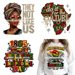 Adesivi Termotrasferibili DTF Lavabili con Strass e Ricami Finti 'They Not Like Us' Juneteenth, Pronti da Applicare su Magliette - Product Image 1