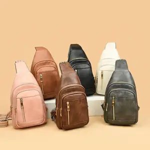 Custom PU Leather Crossbody Chest Bag Sling Backpack With Guitar Strap Wholesale Womens Sling Bag