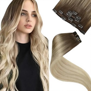 Extensiones de Cabello Humano Remy Virgen Liso Sedoso Ondulado Indio con Clip, Doble Trama, Rubio Mixto, Venta al por Mayor Directo de Fábrica - Product Image 3