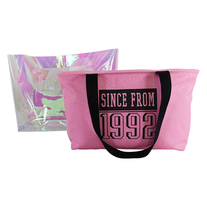 Sac fourre-tout de shopping en toile 2-en-1 avec fermeture éclair, longue poignée, motif lettres holographiques, plage, iridescence, PVC transparent, luxe personnalisé - Product Image 5