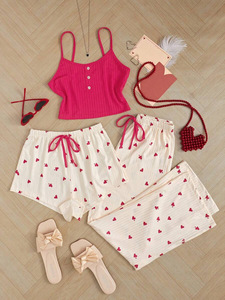 Conjunto de Pijama Floral Sexy para Mulheres, Calças Curtas com Alças para o Verão, Conjunto de Três Peças de Roupas Confortáveis para Mulheres - Product Image 4