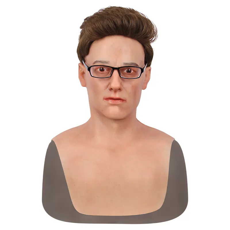Realistic fancy dress halloween young man silicone camouflage mask with hair