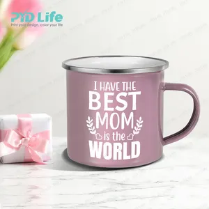 PYD Life Hadiah Hari Ibu Grosir Sublimasi Cangkir Kopi Personalisasi Logo Kustom Enamel Berkemah Mug untuk Hari Ibu