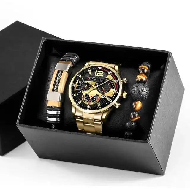 Personalizza il braccialetto di perline set di braccialetti per orologi da uomo casual di moda 3 pz/set