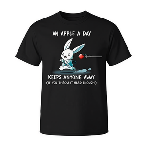 T-shirt White Rabbit Running An Apple A Day Keeps Anyone Away - Product Image 2