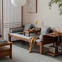 Nouveau canapé-lit inclinable en bois massif chinois pour centres commerciaux et hôtels, idéal pour petits appartements, design zen à tenons et mortaises, trois places, couleur noyer