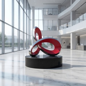 Grande sculpture abstraite en acier inoxydable poli miroir, art moderne extérieur, boucle de ruban rouge, décoration de jardin et de place publique, personnalisable - Product Image 2