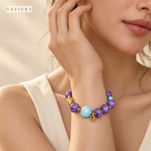 Purple Charoite <b>Beaded</b> Bracelet with <b>Turquoise</b> Accent and Gold Tone Spacers - Product Image 2