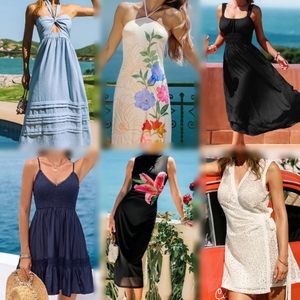 Lote al por mayor de vestidos casuales de mujer hasta la rodilla, pacas mixtas de vestidos midi de verano, ropa en stock para reventa a granel - Product Image 1