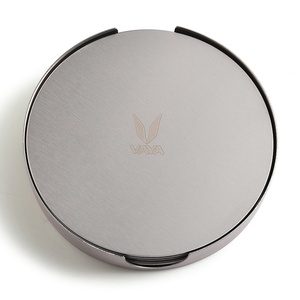 Personalized Name 6 Pcs Round Silver Engraved Laser Metal Coaster <b>Set</b> - Product Image 1