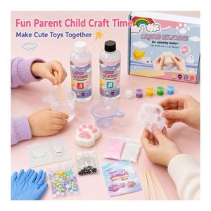 Crea tus propios squishies suaves con goma líquida de doble botella, moldes para figuras de animales, pasta de color, perlas, guantes y manual. - Product Image 2