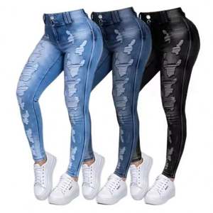 Jeans pour femmes taille basse vente chaude <span class=keywords><strong>pas</strong></span> <span class=keywords><strong>cher</strong></span> Denim mode femmes taille basse lavé en détresse Jeans approvisionnement du Bangladesh - Product Image 2