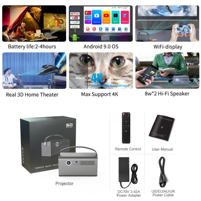 Hot-selling High-quality Smart Android Portable Mini Projector 4K High-definition LCD Display 60fps 40-300" Projection Home