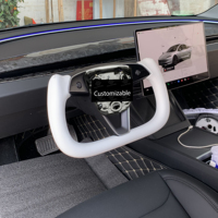 Volant sport à 3 branches personnalisé de luxe en cuir noir/blanc pour Tesla Model 3/Highland/Model Y Juniper Plug