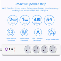 Regleta Inteligente LangYeao 20W PD EU 7 en 1, 4 Tomas de CA con Control Independiente, Carga Rápida USB-C, Compatible con Home Assistant