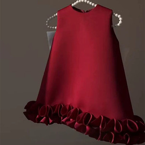 <b>Red</b> Strapless Flower Girl Dress With White <b>Bow</b> Solid Color Cotton Dress For Girls - Product Image 4