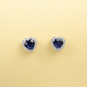 Pendientes de Plata 925 con Zafiro Azul Cultivado, Brillantes, Exquisitos y Lujosos, en Forma de Corazón, para Fiestas, Uso Diario, Regalo de Cumpleaños para Chicas - Product Image 1