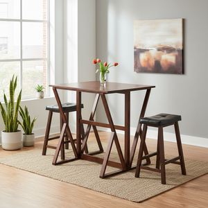 Harrington 3-Piece Drop Leaf High <b>Dining</b> <b>Table</b> with 2 Cushion Saddle Seat <b>Stools</b> 24" Each - Product Image 3