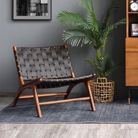 Fauteuil simple en bois massif de style nordique, vintage, minimaliste et moderne, avec assise en corde tressée, pour usage domestique, style mi-siècle, décontracté pour balcon