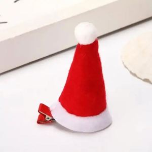 I-0112 Chapeau de Noël mignon, épingle à cheveux, accessoire de tête fait à la main, cadeau, petites pinces à cheveux de Noël courbées rouges - Product Image 2
