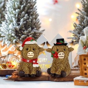 Statuette Vintage <span class=keywords><strong>di</strong></span> Coppia <span class=keywords><strong>di</strong></span> <span class=keywords><strong>Mucche</strong></span> Highland Natalizie in Poliresina, Decorazioni da Tavolo per la Casa a Tema Natalizio - Product Image 1