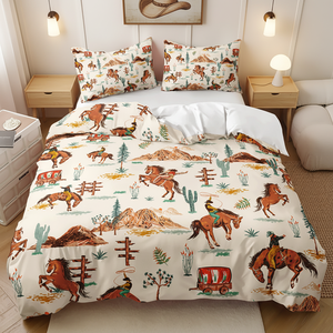 Western Cowboy <strong>Horse</strong> Tamed Print Design <strong>Bedding</strong> Bedroom Enlarged Sheet Duvet Cover <strong>Set</strong> - Product Image 1