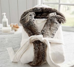 Wholesale Long <strong>Thick</strong> Bathrobe Luxury Fur Trim <strong>Dressing</strong> <strong>Gown</strong> - Product Image 2
