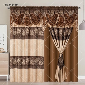 Venta al por mayor de alta calidad floral jacquard cortinas con cenefa y borlas delicadas Barra de bolsillo Blackout cortinas de doble capa - Product Image 3